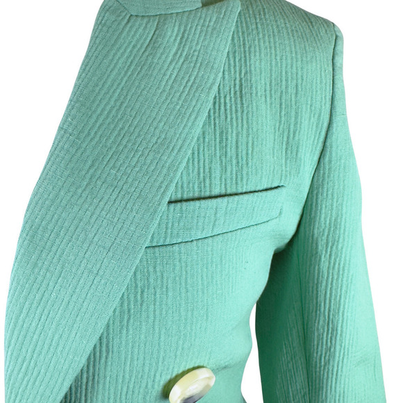 Veronica Beard Blazer Agate Green Emsley Cotton Linen Double Breasted Jacket US6 - Picture 9 of 11